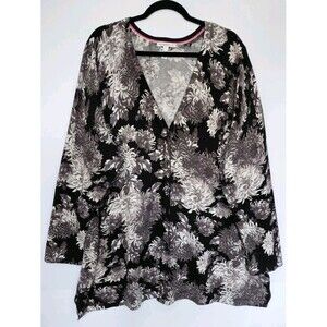 Isaac Mizrahi Live Size 3X Black/White Floral Button Front Cardigan